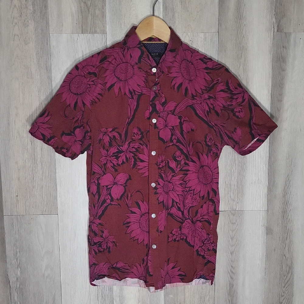 Ted Baker London Mens 3 (Medium) Button‎ Down Short Sleeve Shirt Floral Eclectic